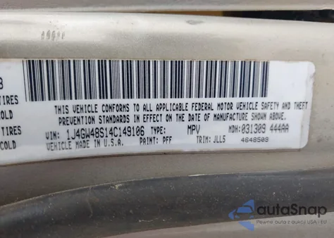 2004 Jeep Grand Cherokee Laredo from USA, damaged, VIN 1J4GW48S14C149106